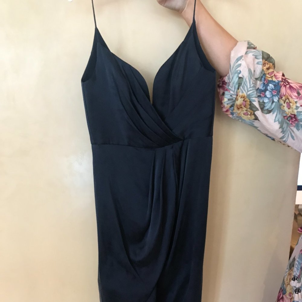 Zimmermann Sueded Silk Plunge Long Dress in French Navy